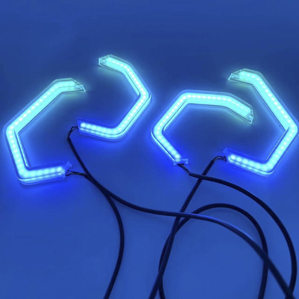 2PCS Car Modification Angel Eye BMW Hexagonal Turn Signal Bluetooth APP Headlights RGB Aperture Driving Lights Decorative Lights