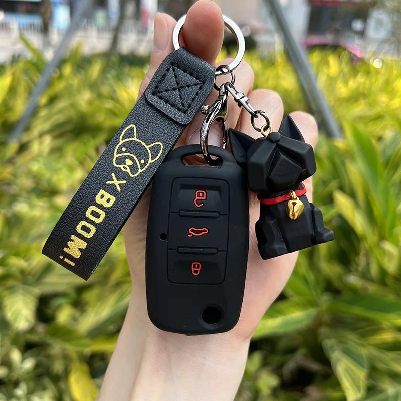 uwhxm4 Silicone Car Key Case Cover for VW Volkswagen Passat B5 Polo T4 Golf 4 for Seat Leon 1 Altea Ateca for Skoda Octavia A5 Keychain