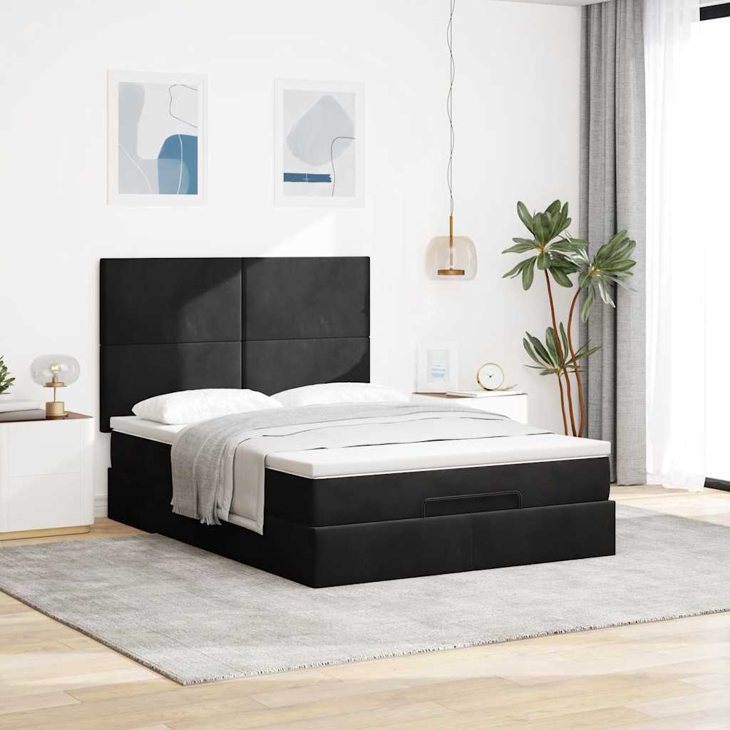 Ottoman Bed with Mattress Black 140x190 cm Velvet