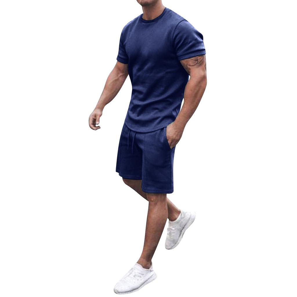 Мужские комплекты из 2 предметов, летние повседневные футболки с короткими рукавами и классические спортивные шорты, комплект спортивного костюма