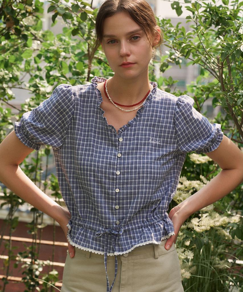 HAINT Liria Check String Half Shirt 2Col_Navy