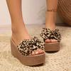 Summer High Heel Wedge Women's Slippers Leopard Butterfly Knot Platform Ladies Shoes 2025 Hot Sale Outdoor Large Size Slippers
