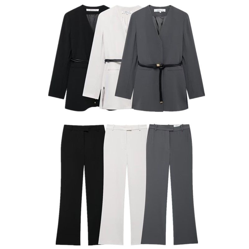 Fashion Style 2024 Fall and Winter New Women's Clothing with Belt Long Sleeves Casual Suit Jacket Pants 8941178