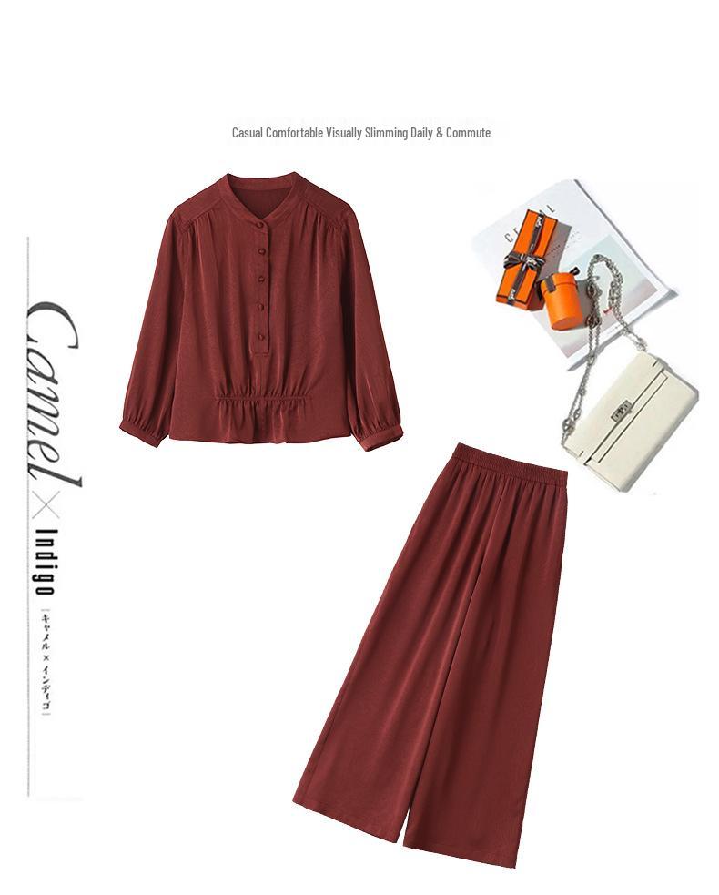 2025 Women's Spring Fashion Set: Stand-Up Collar Jacket & Wide Leg Pants