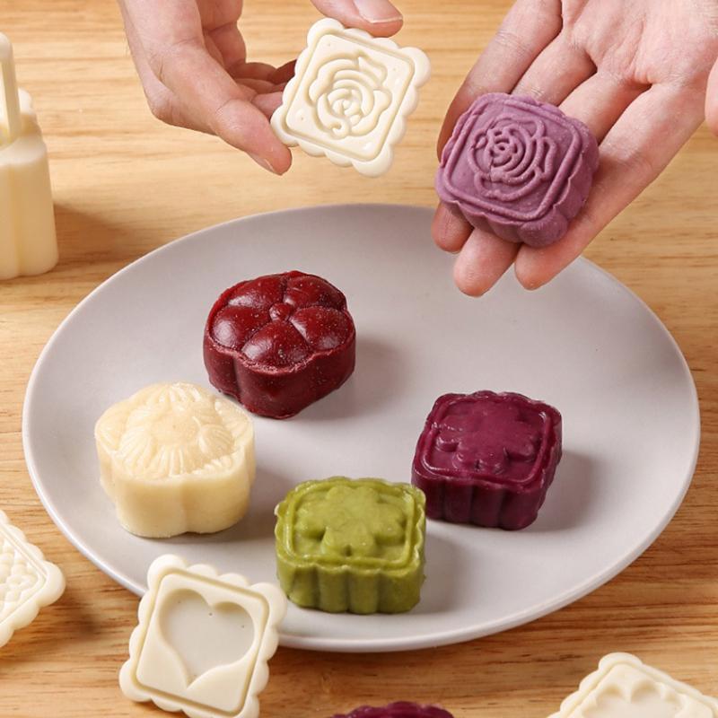 5Pcs/Set Chinese Style Mooncake Mold Hand Press Cake Mold Stamps Mid-Autumn Festival Pastry Mold Cake Decoration Baking Tools