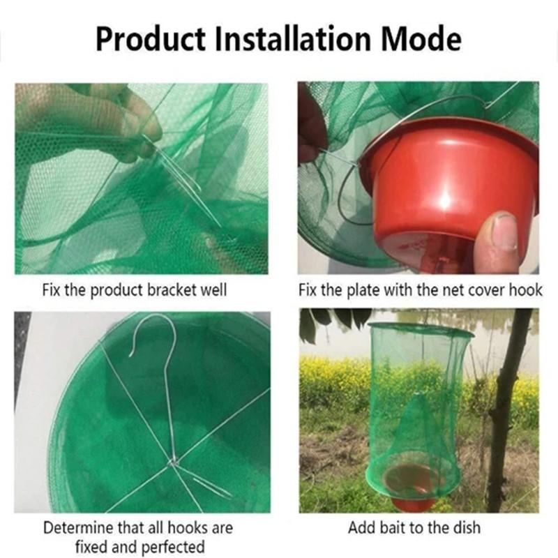 1PC Hanging Cages Garden Foldable With Bait Bowl Easy Use Catching Fly Trap Reusable Summer Outdoor Ranch Mesh Pest Control