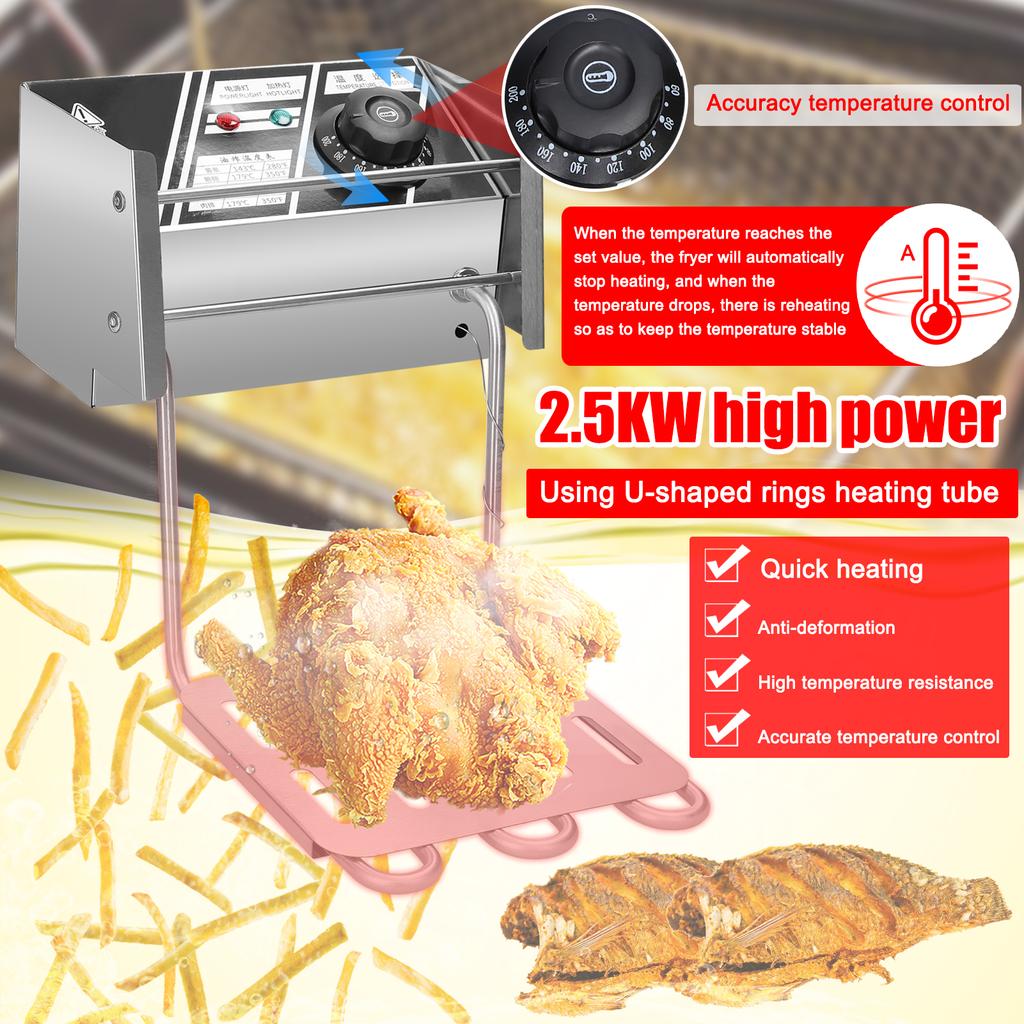 Электрическая фритюрница из нержавеющей стали, фритюрница для курицы, емкость масла 6 л, со съемной жаркой