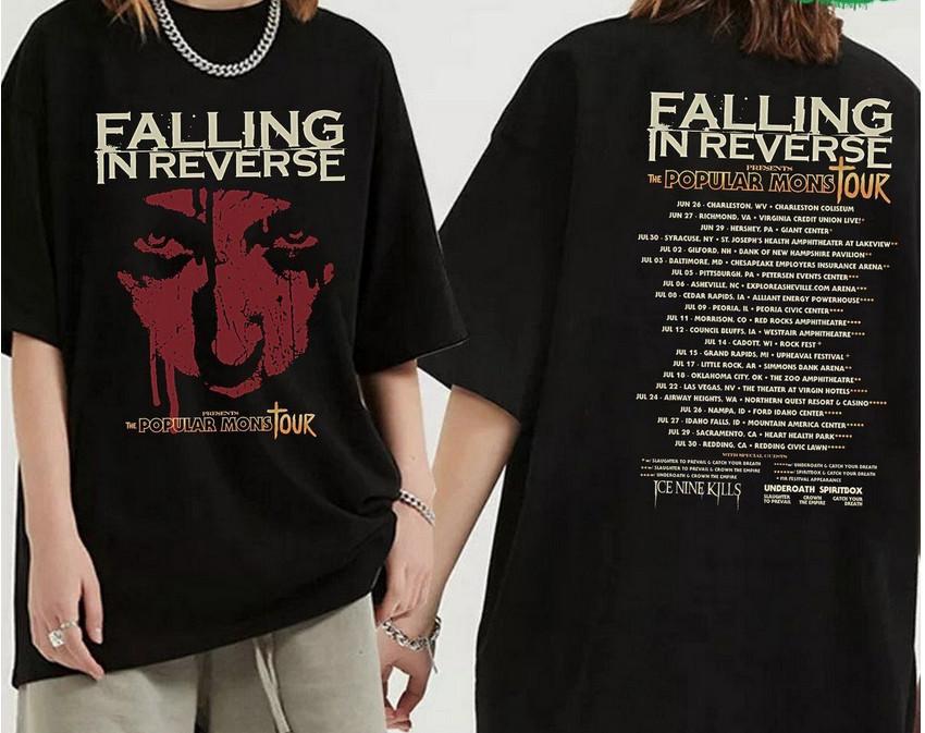 Falling In Reverse Популярный тур Mons 2023 Футболка с принтом с обеих сторон Унисекс Футболка