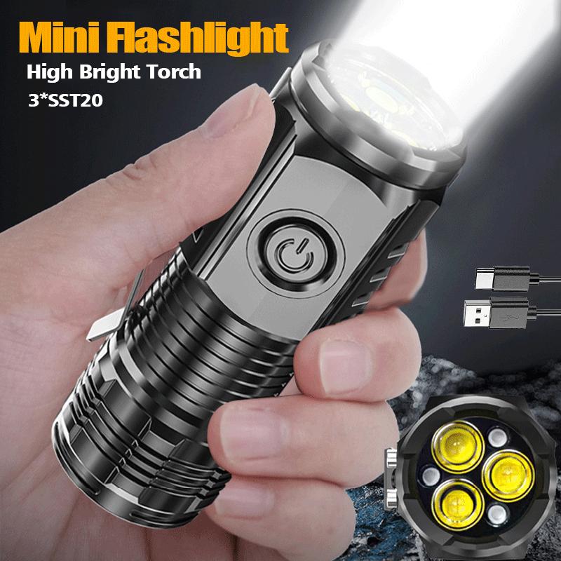 Mini Powerful 3*F350 LED Flashlight USB C Built-in Battery Rechargeable Torch 5 Modes Lamp with Tail Magnet Tactical Lantern