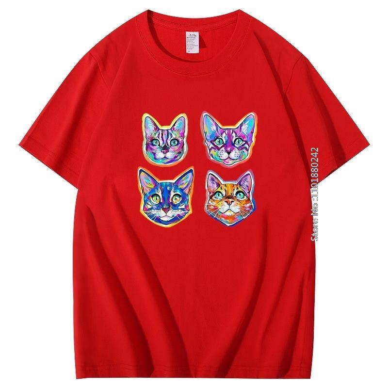 Summer Funny T Shirts Animal Patterns In Color Cat Graphic Tshirts Cotton Oversize Short Sleeve Tshirts Mens Clothing