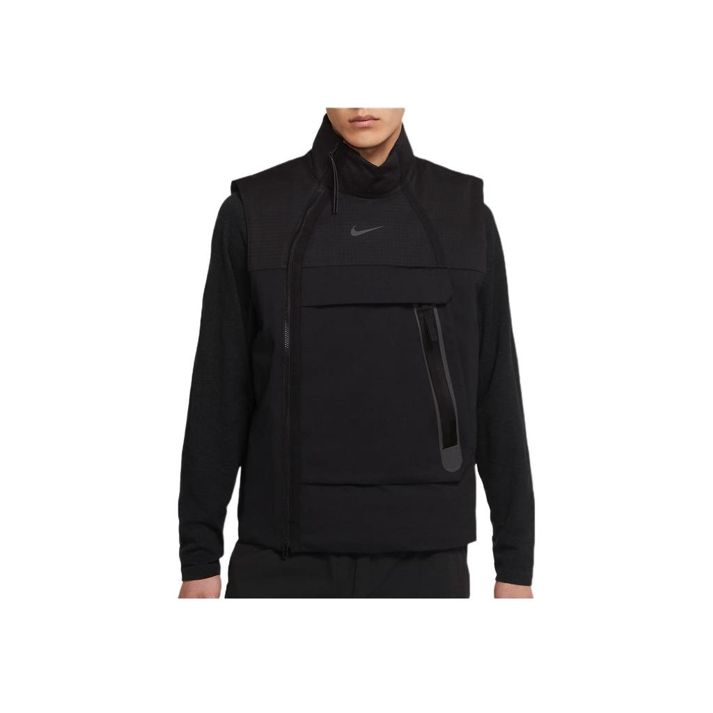 Nike Solid Color Casual Asymmetric Zipper Logo Print Stand Collar Vest Men Vests Black CZ9265-010