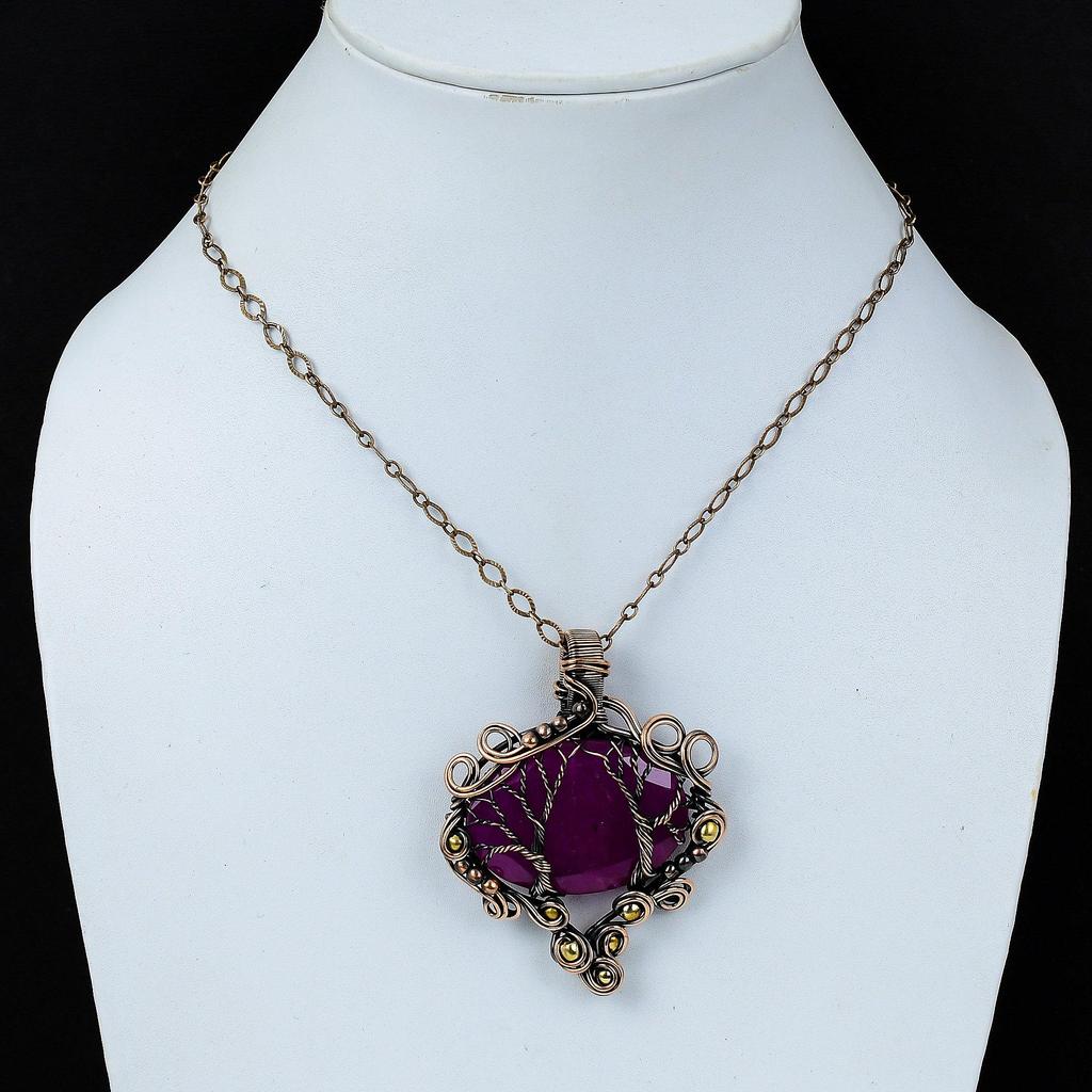 Ювелирные изделия ручной работы с подвеской из чистой медной проволоки «Древо жизни», созданный в лаборатории рубиновый драгоценный камень