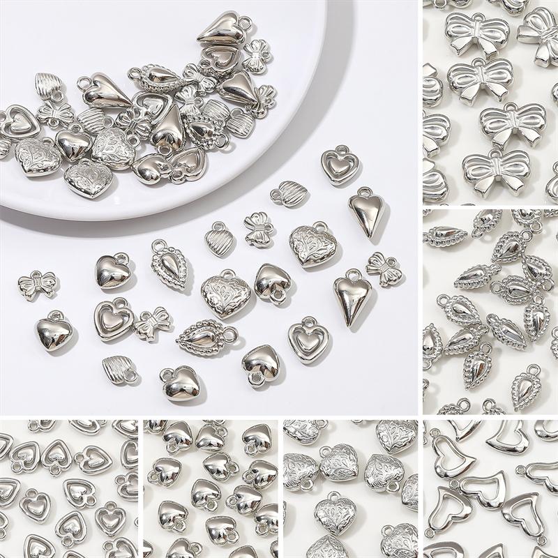 5-20 шт. Пластиковые серебряные родиевые подвески CCB в форме сердца, бабочки, банта, бусины для самостоятельного изготовления ювелирных изделий