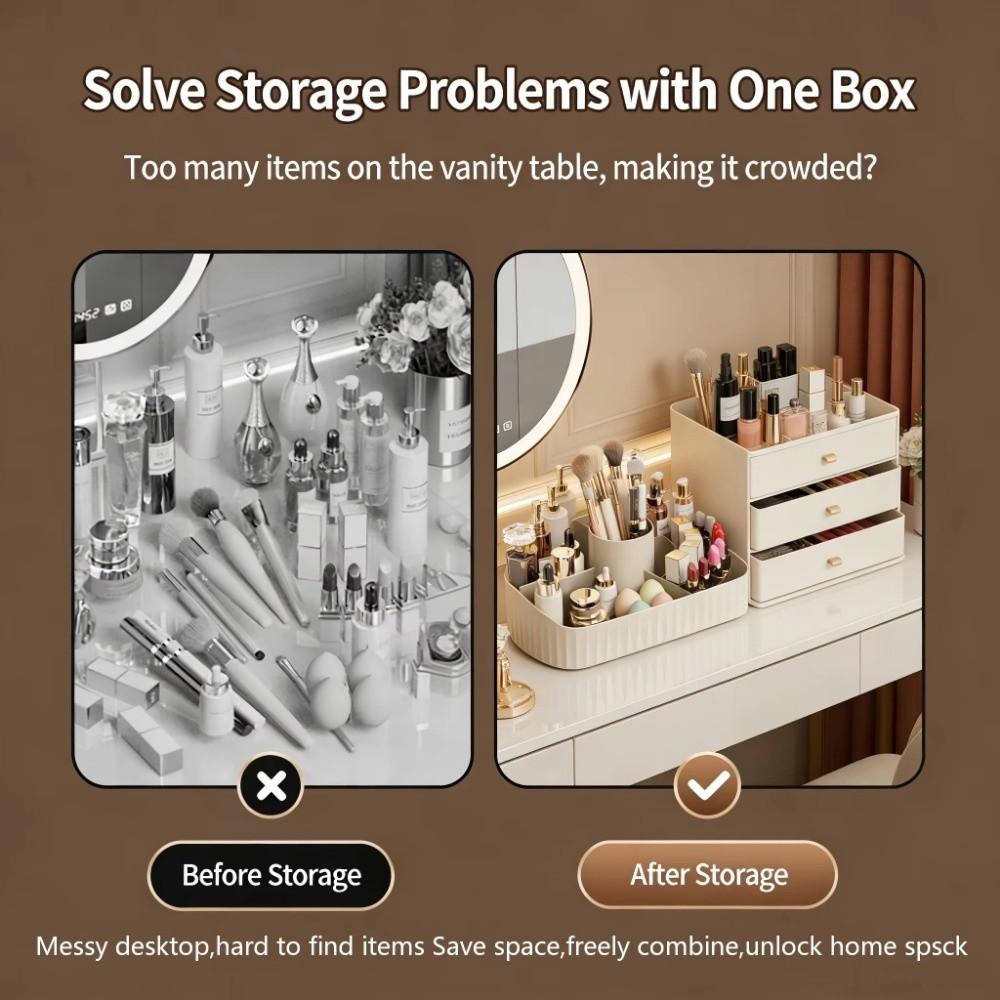 360° Rotatable Desktop Shelf PP Open Grid Organizer Portable Cosmetic Storage Box For Vanity Desk
