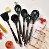 7 PCS Silicone Cooking Kitchen Utensil Set Wooden Handle Kitchen Baking Tools Kitchenware Accessories Storage Bucket