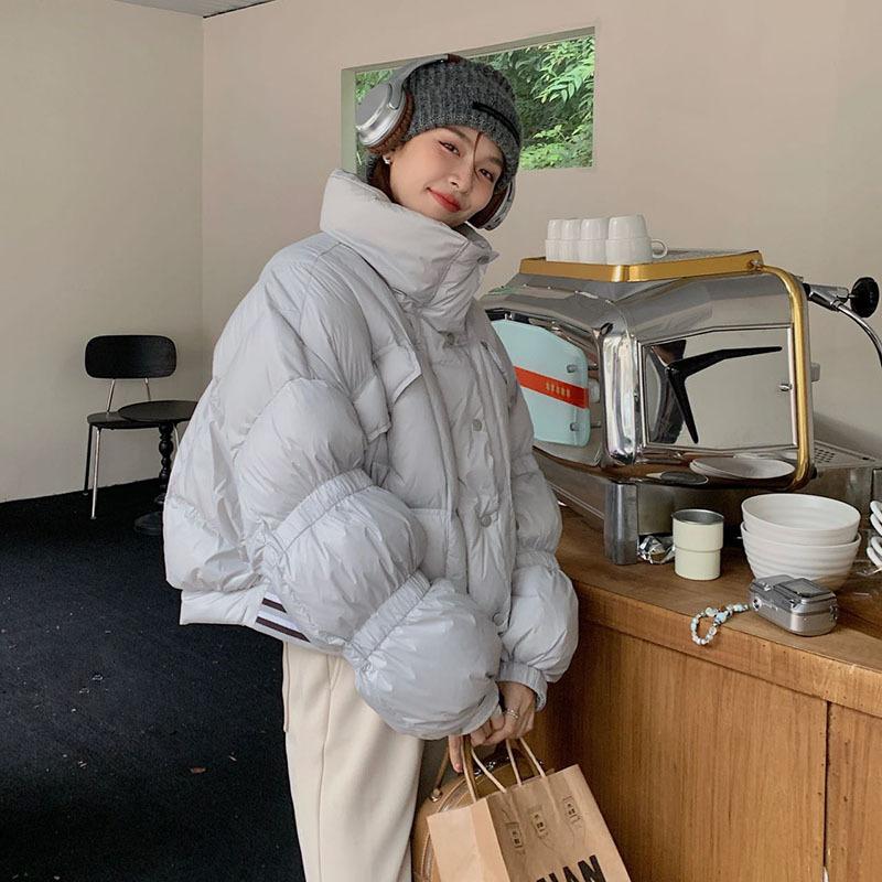 White duck down short down jacket women's 2024 winter fashion sweet bud sleeves warm puffs student bread jacket