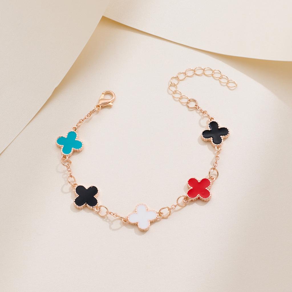 Five Flowers Four-leaf Clover Bracelet Women Senior Sense of Light Luxury Exquisite Double-sided Mother-of-pearl Hand Jewelry