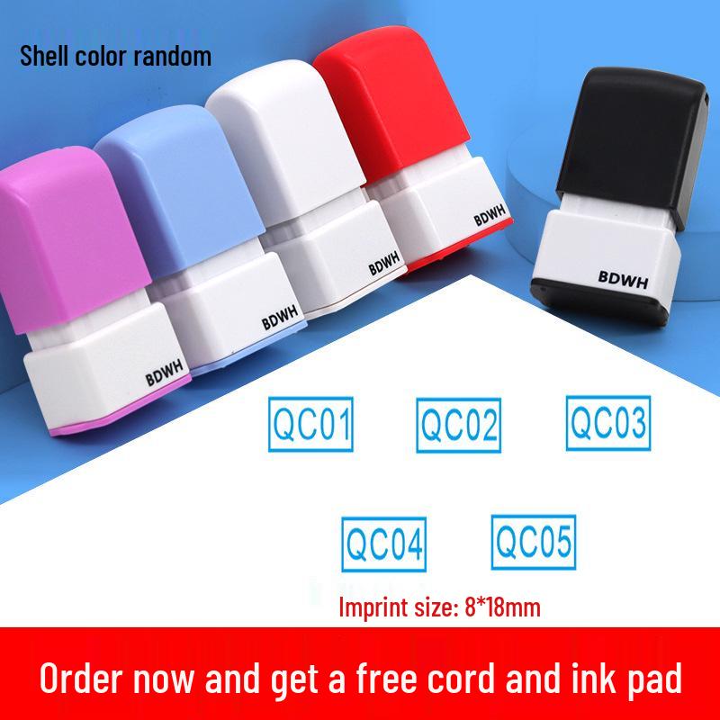 Medium QC Stamp: Auto-Inking, Employee & Pass Numbering, Inspection Approved.