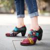 Women's Shoes Genuine Leather Sandals Fashionable And Elegant Embossed Retro Hand Painted High Heel Shoes