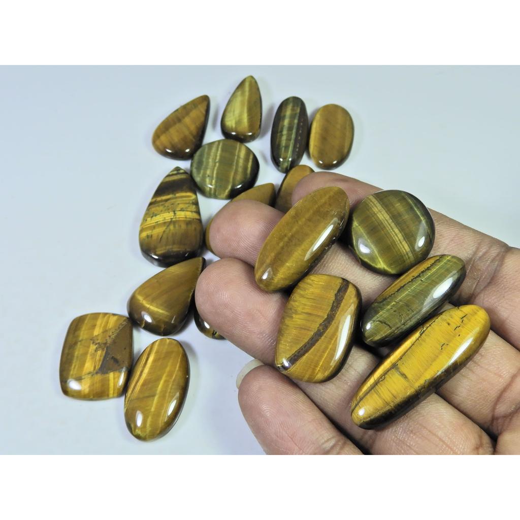 372Cts. Natural Tiger Eye Mix Cabochon Loose Gemstone 19Pcs Lot 25-33 MM C-733