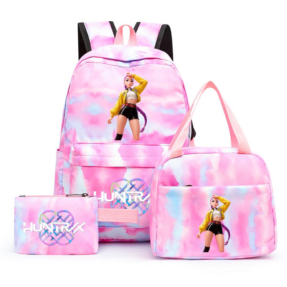 3Pcs/set Anime Cute Kpop Printed Backpack with Lunch Bag Pencil Case for Teenager Girl Boy Bookbag Large Capacity Waterproof Travel Bag Kid Gift