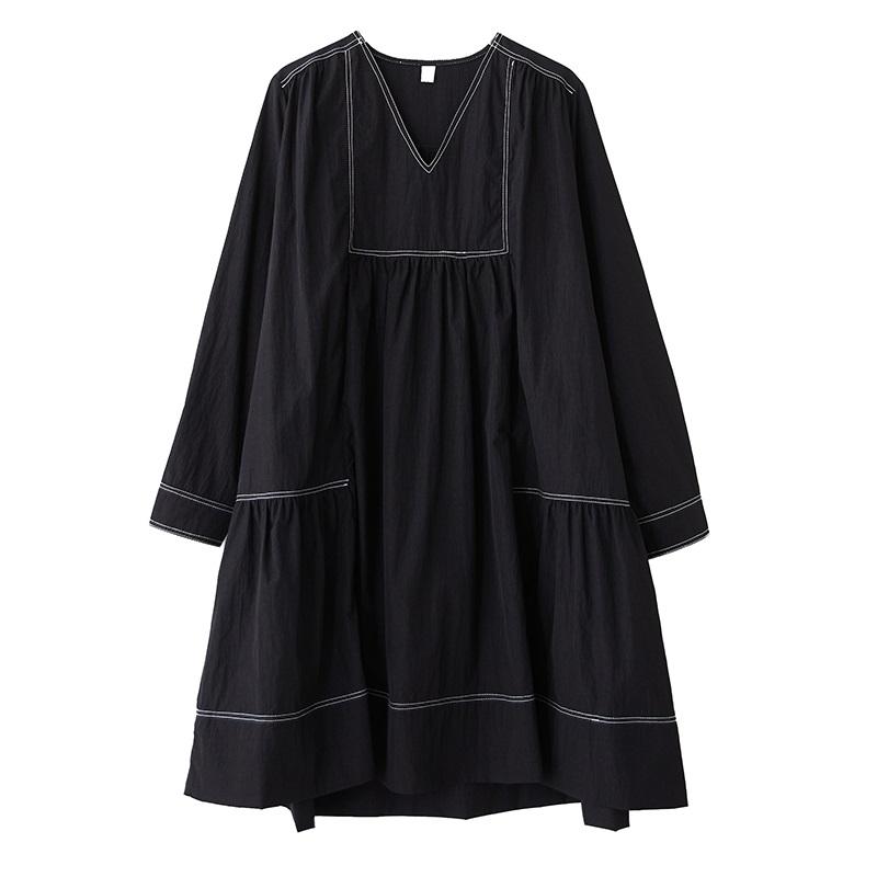 Long Sleeve Plus Size Vintage Black New In Dresses for Women Casual Loose Midi Spring Autumn Dress