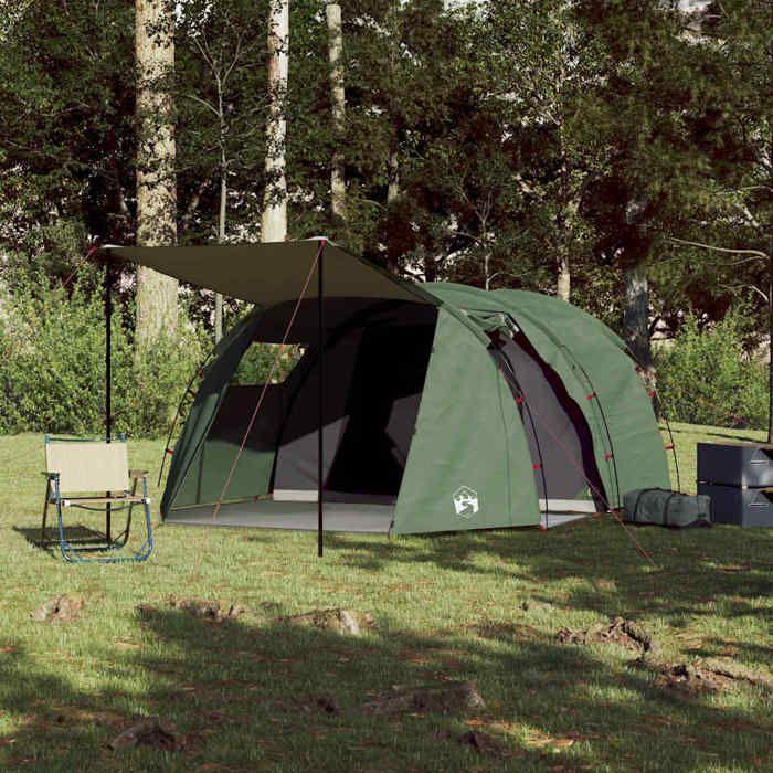 VidaXL Tente de Camping Tunnel 4 Personnes, Tente d'Ombrage avec Sac de Transport, Auvent de Camping, Abri de Jardin, Vert 94397