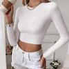 Женская сексуальная футболка с открытой спиной и длинными рукавами, повседневный пуловер, короткие топы, тонкий топ, белые топы для женщин, элегантная уличная девушка 24251
