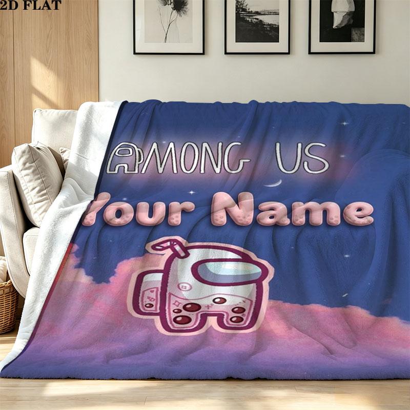 1PC Among Us Custom Name Patterned Flannel Blanket Suitable For All Seasons for Home Decor Warmth and Comfort Gifts Holiday Present