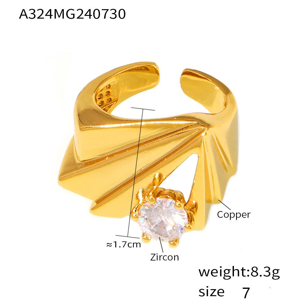 Кольцо с нерегулярной геометрической оправой из циркона с открытой текстурой, ретро-дизайн, покрытая медью, настоящее золото, ювелирные изделия для женщин