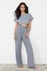 Women's Trousers Fashion New Season Gray Pleated Wide Leg Casual Cut Trousers