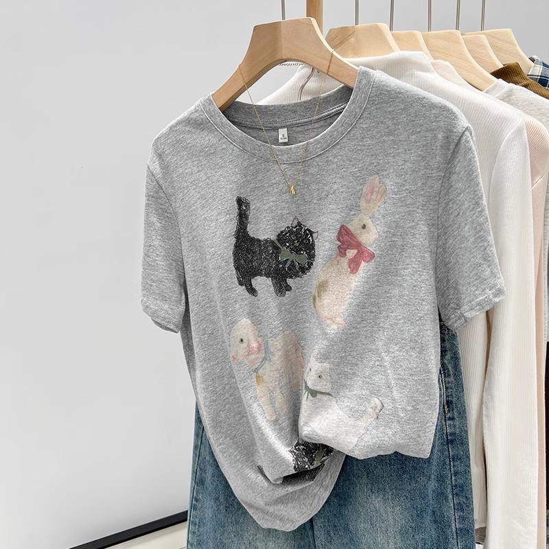 Футболки с короткими рукавами Harajuku с забавным рисунком, женские летние футболки из чистого хлопка, повседневные футболки большого размера в корейском стиле, белые топы Y2k