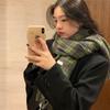 Retro Green Plaid Scarf Women's Autumn and Winter Versatile Warm Shawl Student Scarf New