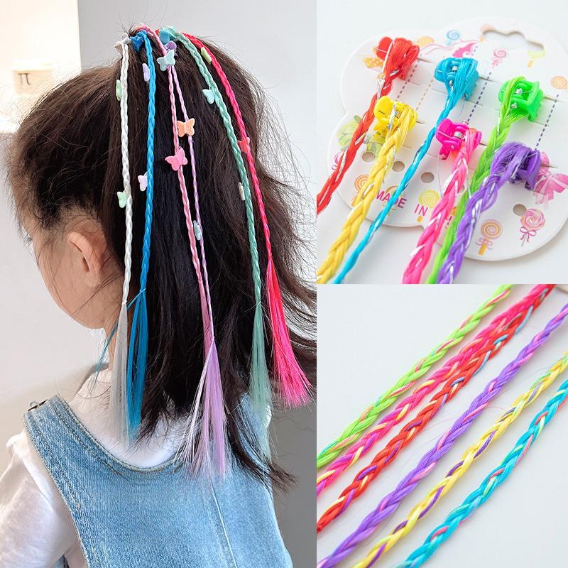6pcs Girls Colorful Heart Wigs Ponytail Hair Ornament Princess Hair Claw Clips Twist Braid Headwear Kids Girls Hair Accessories