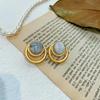 Niche Retro Design French Fashion Commuter Versatile Natural Agate Metal Multi-Layer Round Stud Earrings Versatile Earrings