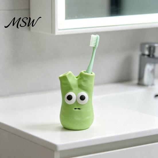 Bathroom Vanity Accessories Cartoon Toothbrush Holder with 2 Holes, Durable Resin Stand, Stable Base Cute Organizer for Countertop Sink Monster Stand
