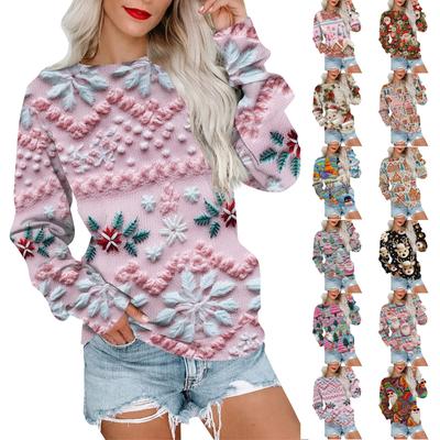 Женская модная повседневная футболка с круглым вырезом и длинным рукавом с рождественским 3D-принтом