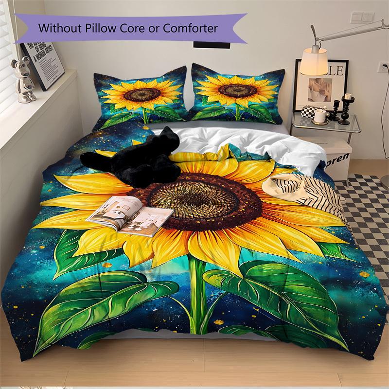 3pcs Sunflower Duvet Cover Set, Soft Comfortable Duvet Cover,Guest Room (1*Duvet Cover + 2*Pillowcase, Without Core) yy251104133