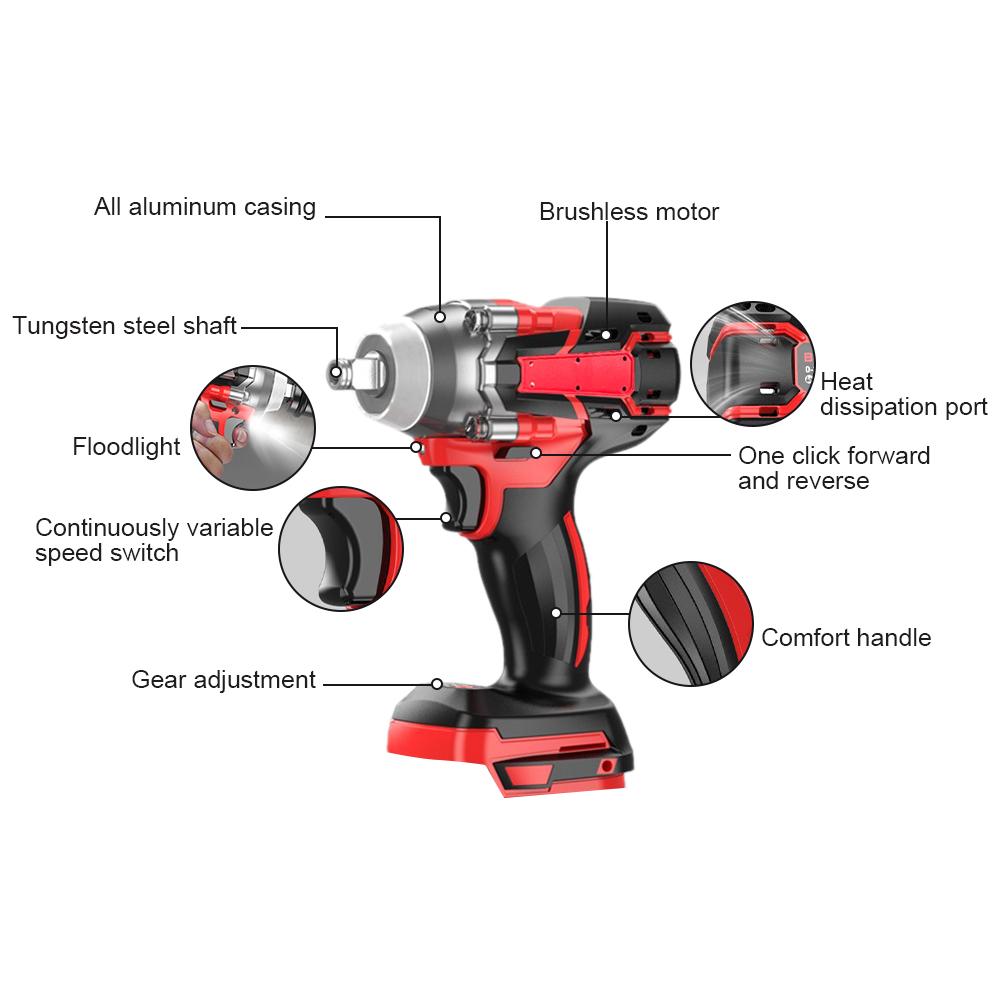 1980N.M Динамометрический ударный гайковерт Бесщеточный с легким электрическим аккумуляторным гайковертом Отвертка Электроинструменты для литиевой батареи Makita