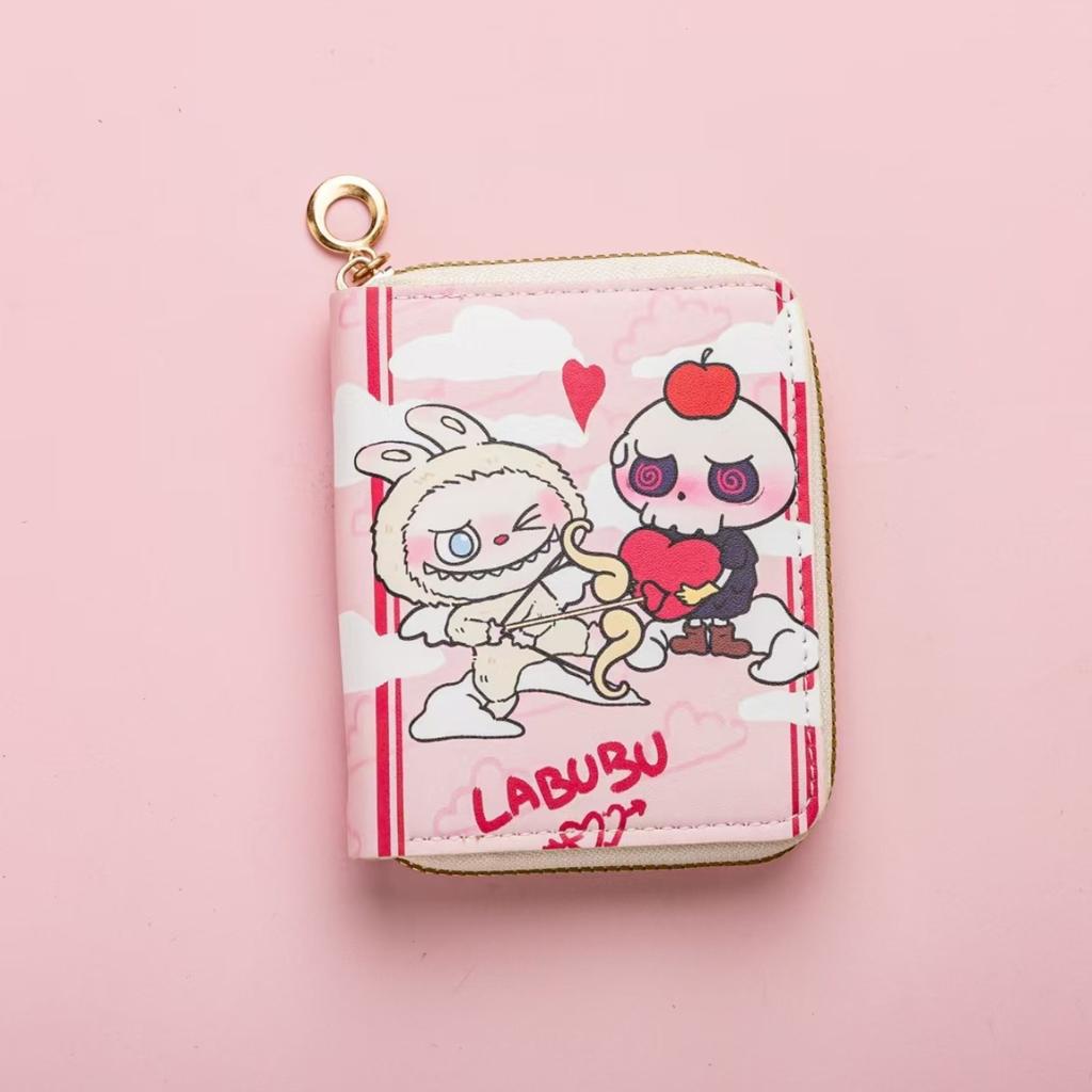 Labubu Small Wallet Girly Short Cute Folding Card Holder Student Small ID Wallet Coin Purse