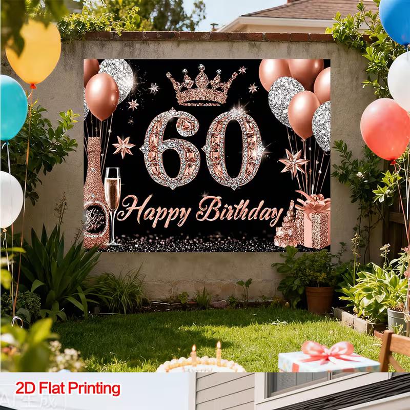 2D Black Glitter 60th Birthday Party Decoration Background