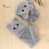 1 Pair Winter Half Finger Gloves Cartoon Cat Decor Thick Plush with Finger Cap Anti-slip Student Writing Gloves Typing Gloves for Outdoor or Home Use