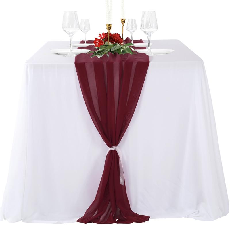 Горячие, шифоновые скатерти с 2 белыми лентами, украшения для свадебной вечеринки, романтического свадебного приема (