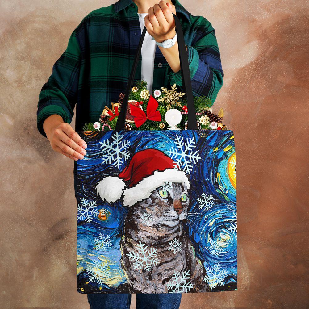 Рождественская холщовая сумка-шоппер для собак и кошек с принтом Харадзюку для женщин, многоразовая сумка через плечо, повседневная, большой вместимости, складная сумка-тоут CLE