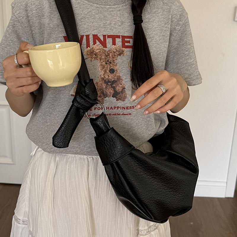 Корейская винтажная плиссированная сумка-хобо через плечо женская из мягкой ПУ кожи, сумка-пельмень, летняя повседневная, большой вместимости, на плечо KTY