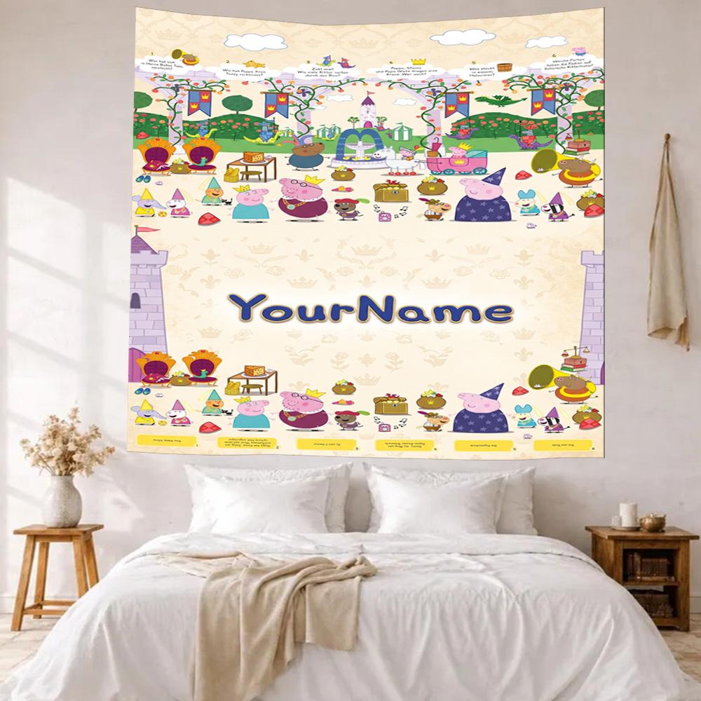 Peppa Pig Custom Your Name Wall Decor Tapestry Art For Pet Memorial Birthdaywedding Party Backdrop Family Gift