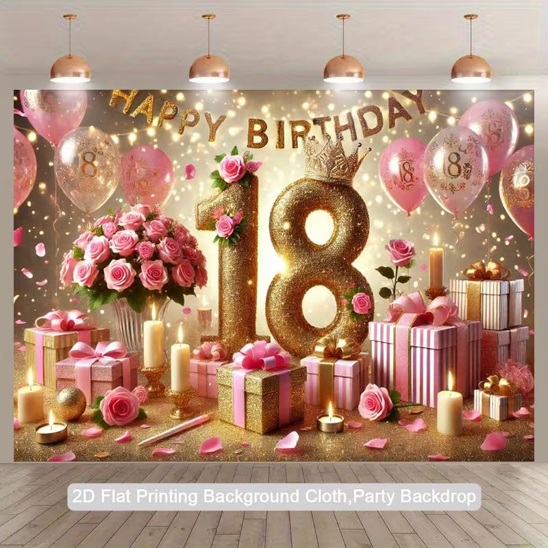 2D Luxury Pink Gold 18th Happy Birthday Photography Background Banner