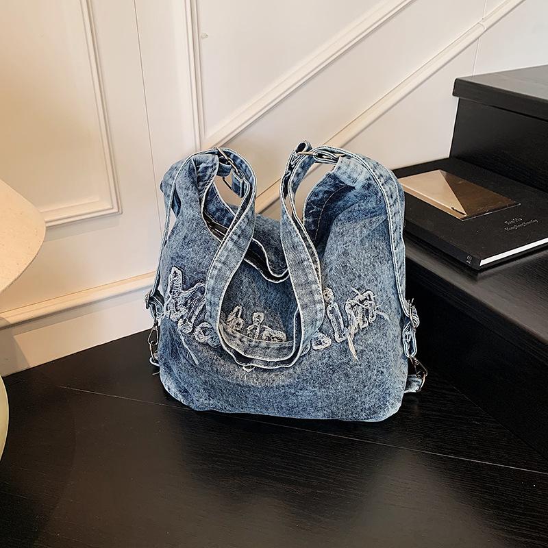 Ретро повседневная многофункциональная сумка-тоут женская новая нишевая джинсовая сумка-рюкзак большой вместимости для студентов
