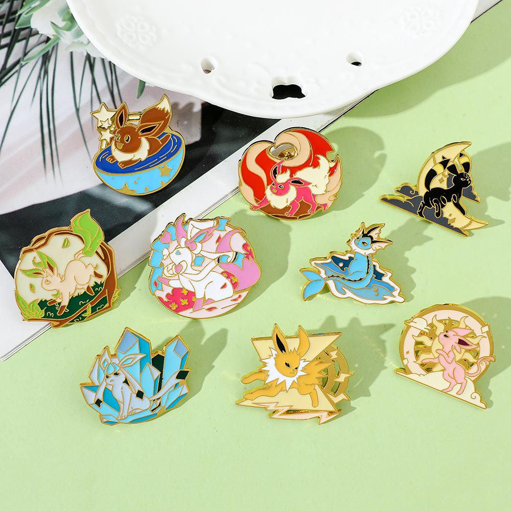 Эмалевые значки Eeveelution Eevee из аниме, Мультяшная металлическая брошь, Значок Модные украшения, Аксессуары для одежды, шляпы, рюкзака, Подарки
