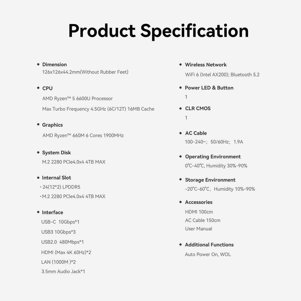 Beelink EQR6 Ryzen 5 6600U Processor Mini PC with 32GB LPDDR5 1TB PCIe 1900MHz Dual LAN WiFi and Support 4.5GHz RAM, 4.0, 6-Core Graphics, 4K@60Hz,